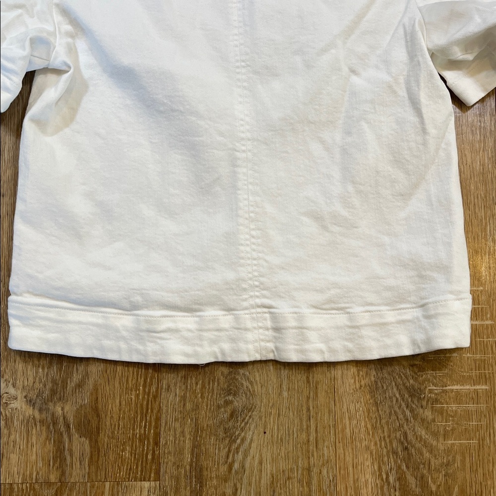 Banana Republic White Denim Short Sleeve Shirt Top Stretch Crew Medium M - Picture 9 of 16